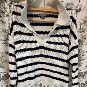 Natural Reflections Navy and Cream V-Neck Sweater